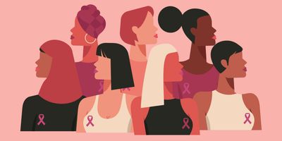 Vector image of women of different backgrounds standing against breast cancer