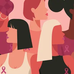 Vector image of women of different backgrounds standing against breast cancer