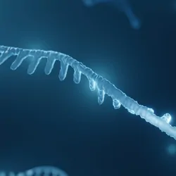 Computer image of RNA strand on blue background