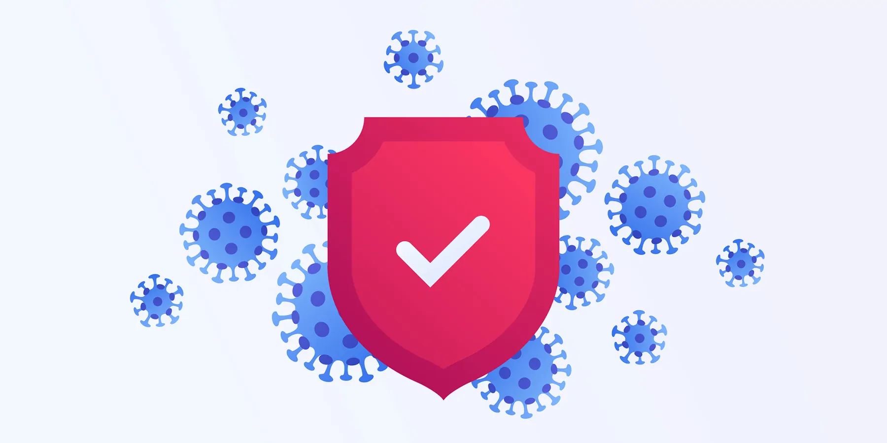 Vector graphic of a shield blocking virus particles on a white background