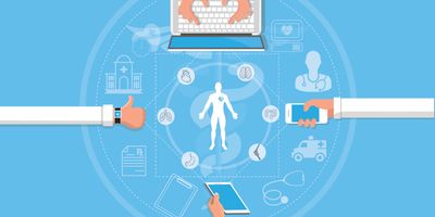 Vector image representing the needed spread of patient data across devices and institutions
