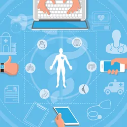 Vector image representing the needed spread of patient data across devices and institutions