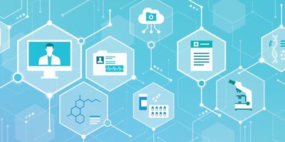 Illustration of the different components that can link into a clinical laboratory information management system.