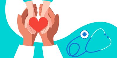 Vector image of adult and child hands holding a heart symbol, together