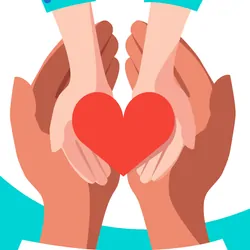 Vector image of adult and child hands holding a heart symbol, together