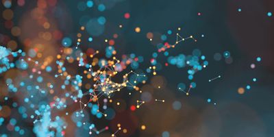 Different coloured points joined by lines against a colourful background, representing the need for algorithms to make sense of complex data.