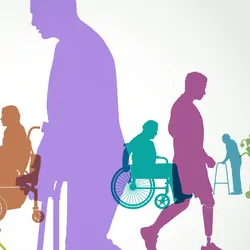 Illustration of a group of people representing a diverse range of disabilities in society.