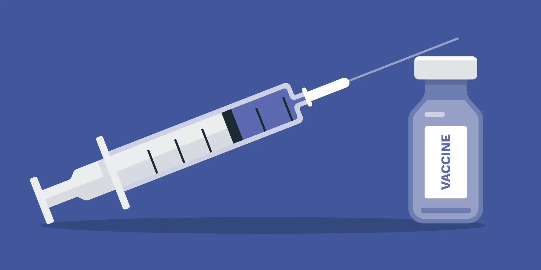 Vector graphic of a vaccine bottle and syringe on blue background