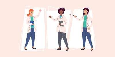Illustration of three women who are clinical laboratory scientists.