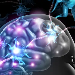 Graphic illustration of multiple sclerosis (MS) and damaged myelin, healthy nerve with exposed fiber, and scarred cell sheath loss.