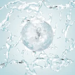 Water droplets against blue background