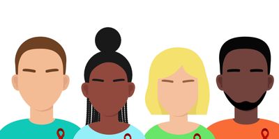 People of Different Races with Red Ribbon in solidarity with HIV-positive and those living with AIDS.