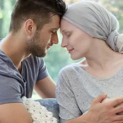 Loving supporting husband and his pregnant wife dealing with cancer