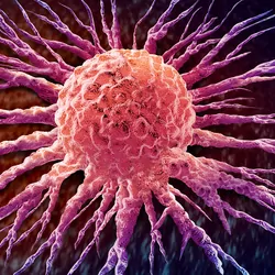 3D illustration of a Malignant cancerous cell with vasculature