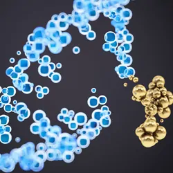 3D illustration of a DNA double helix model interacting with a molecule.