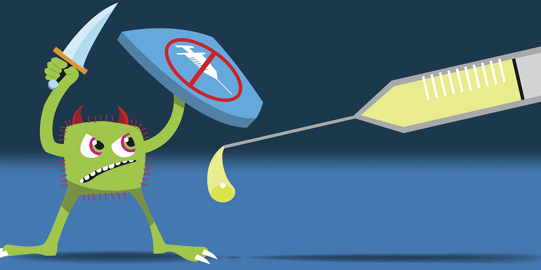 Graphical illustration of a pathogen fighting vaccines and drugs