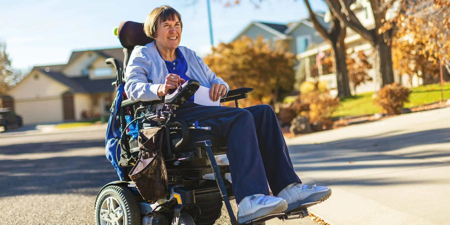 Active Caucasian woman uses a wheelchair and lives life to the fullest