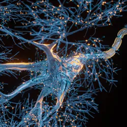 3D rendered image of Neuron cell close-up view