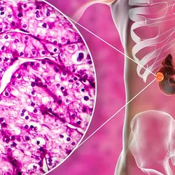 3D illustration and light micrograph of kidney cancer, renal cell carcinoma.