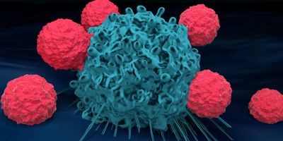 3D render of T cells attacking a cancer cell