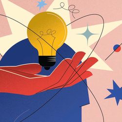 Illustration of a human hand holding a light bulb.