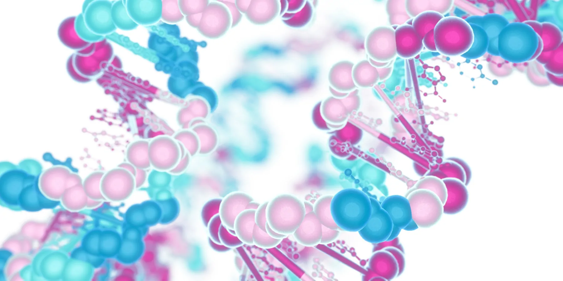 DNA helix with chemical bonds on a white background.