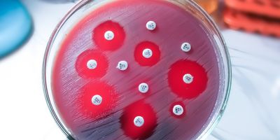 Antimicrobial susceptibility testing in petri dish.