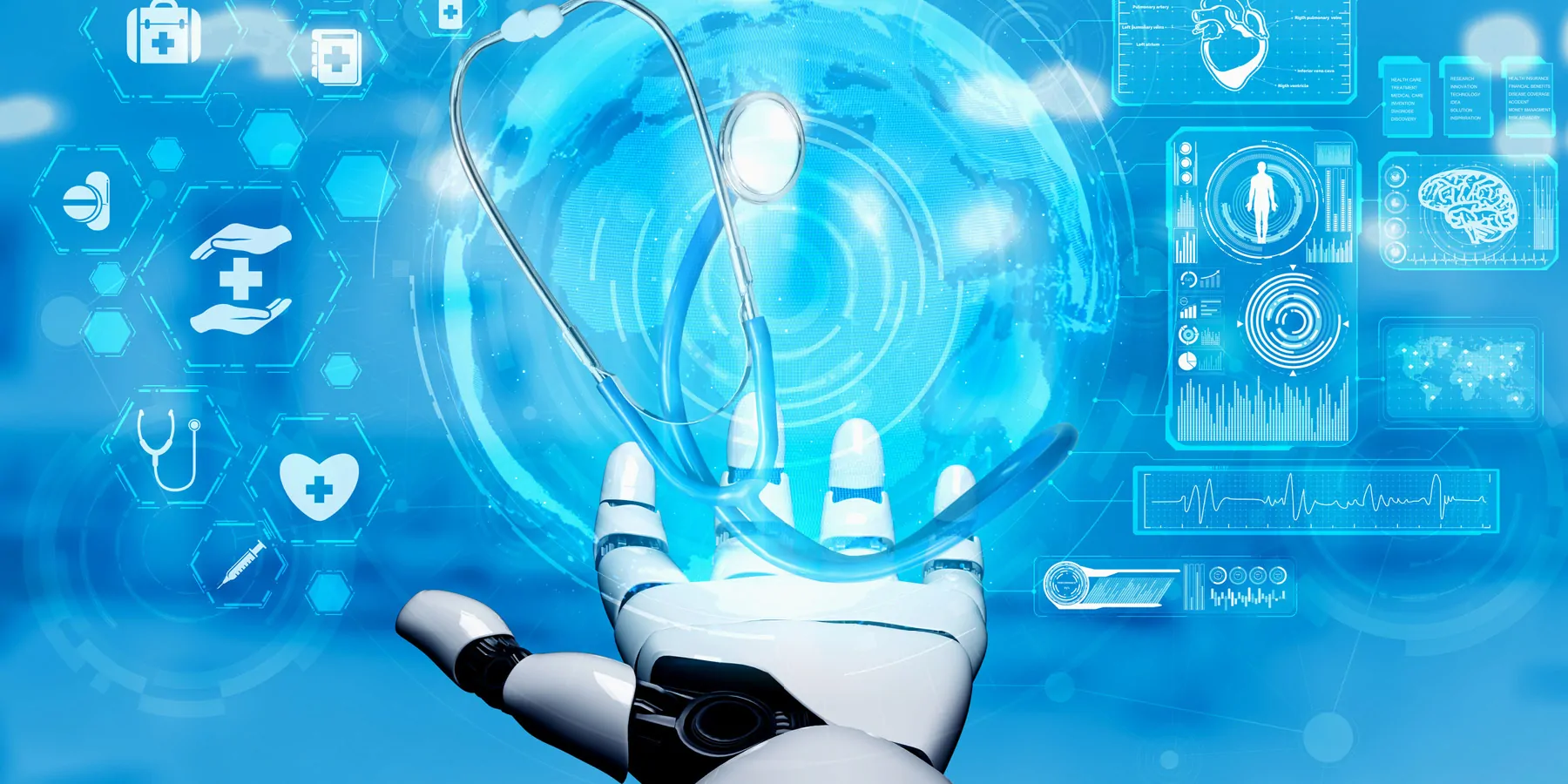 3D rendering of artificial intelligence or AI research and development for the future of people living.