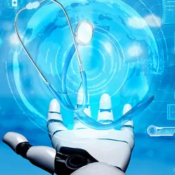 3D rendering of artificial intelligence or AI research and development for the future of people living.