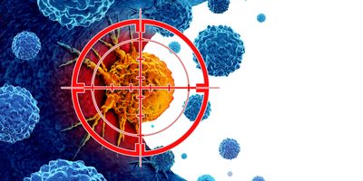 3D rendering of cancer detection or screening as a treatment for malignant cells with a biopsy or testing as an immunotherapy symbol.