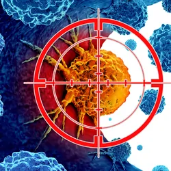 3D rendering of cancer detection or screening as a treatment for malignant cells with a biopsy or testing as an immunotherapy symbol.