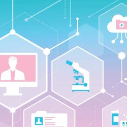Illustration of different digital health and online cancer diagnostic and health services.