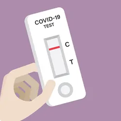 Hand holding a COVID-19 rapid test with a negative result stock illustration.