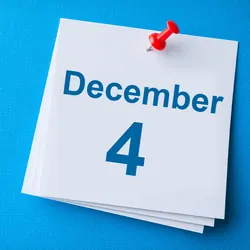Illustration of a sticky note pinned to a blue background with the words, December 4, written on it.