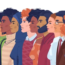 Diverse, multiracial, multicultural crowd of men and women, side view portraits.