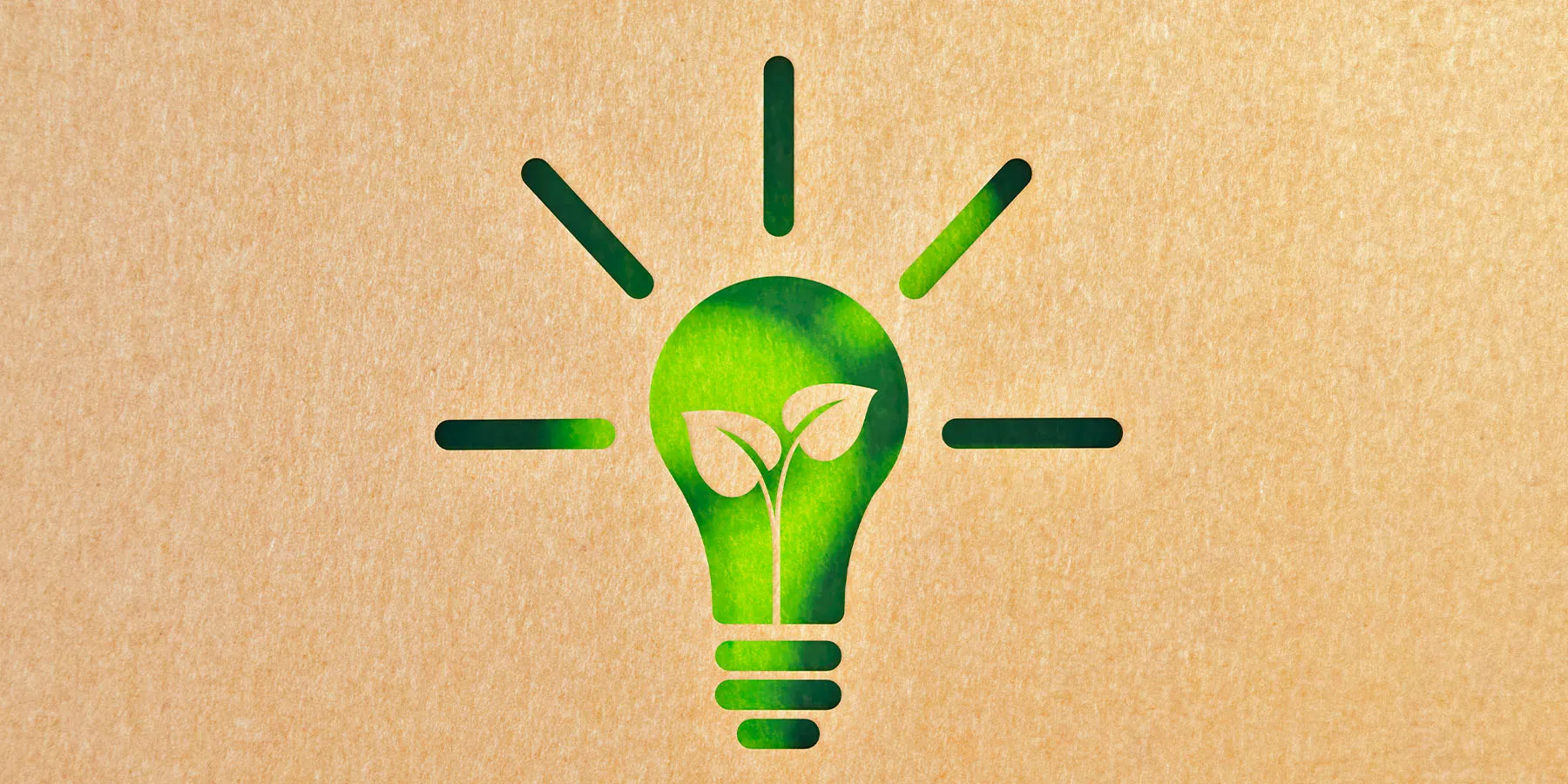 My Green Lab Initiative Encourages Pharma Suppliers to Take the Greener Route Illustration of a green lightbulb with a plant stem growing inside of it against a brown background.