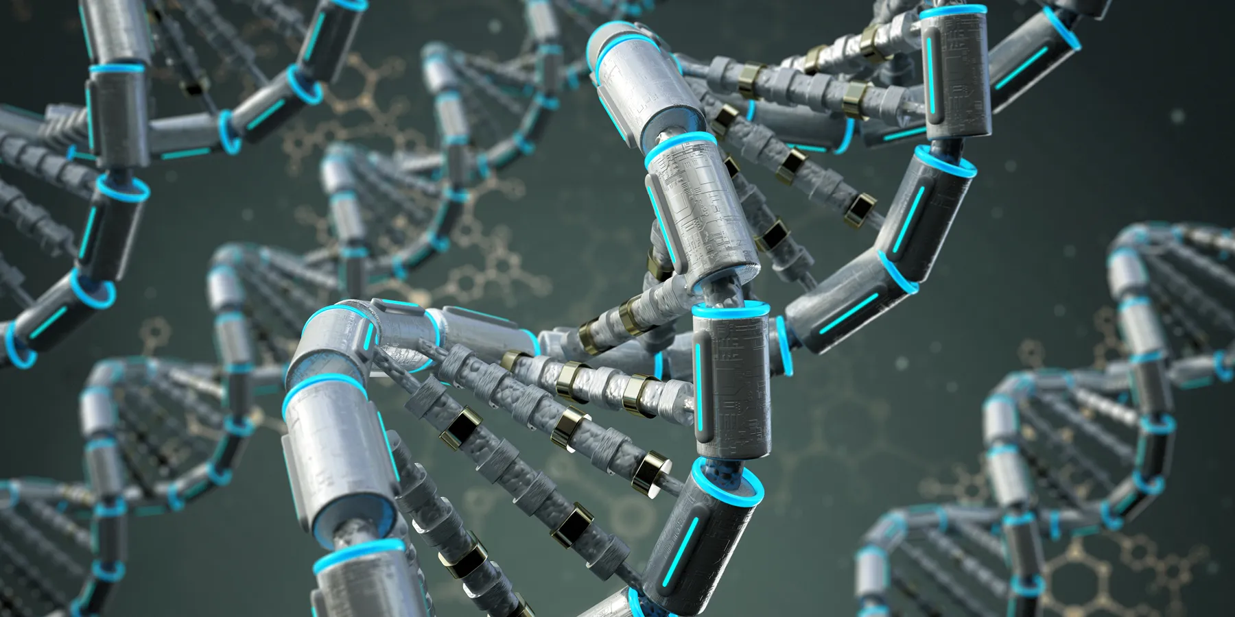 Futuristic artificial DNA strand among organic models to show next-generation sequencing advances.