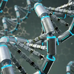 Futuristic artificial DNA strand among organic models to show next-generation sequencing advances.