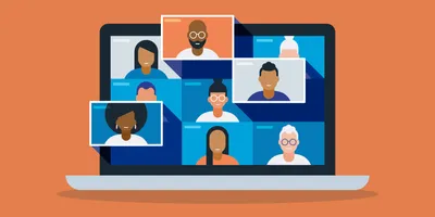 Illustration of a laptop screen with a video chat open for professional networking event.