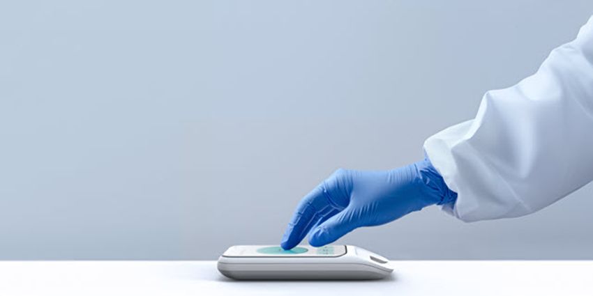 Healthcare professional using diagnostic device