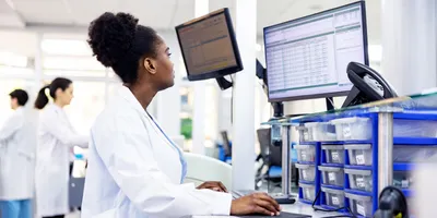 Clinical scientist working with a clinical analyzer