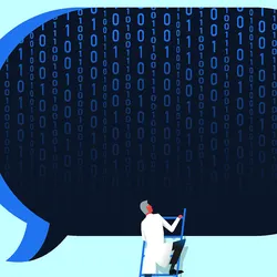 Scientist analyzing data with machine learning implementation