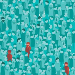 Illustration of a crowd with highlighted individuals symbolizing active surveillance for prostate cancer