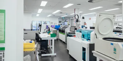 Modern laboratory with shared equipment and workspace