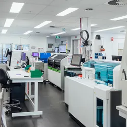 Modern laboratory with shared equipment and workspace