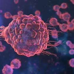 3D rendering of a futuristic robot pointing to a virtual image of the human brain.