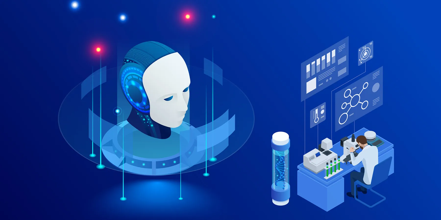 Graphic illustration of artificial intelligence helping in clinical oncology research.