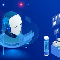 Graphic illustration of artificial intelligence helping in clinical oncology research.