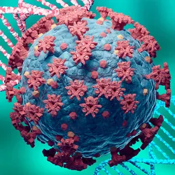 Viral infected cell with DNA in the background
