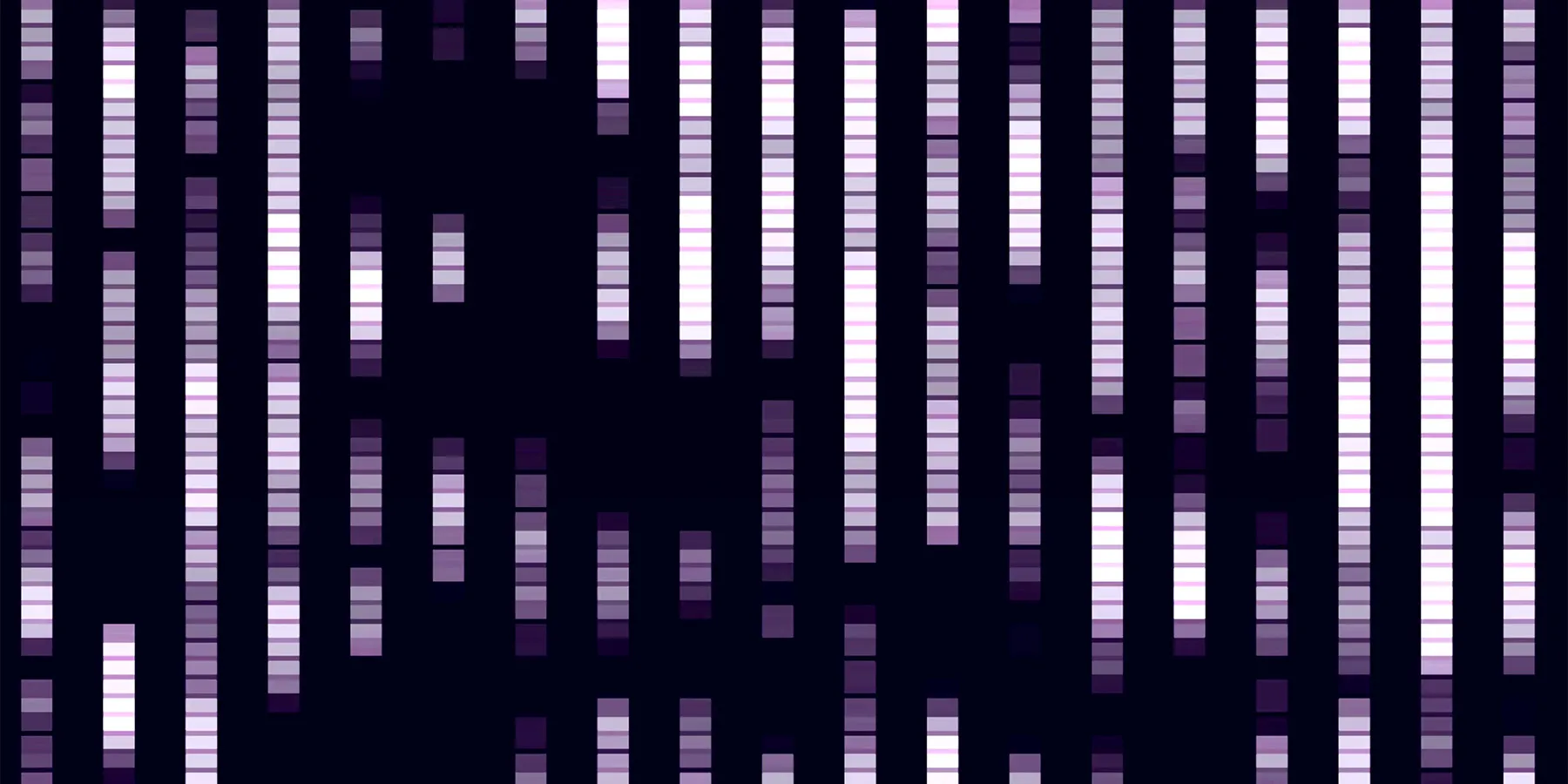 An abstract 3D illustration of bands of various DNA sequences and/or regions.